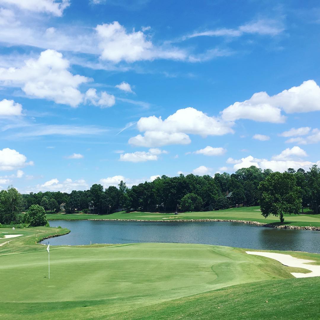 One of the prettiest holes on the course @riverruncc #18th #golfweek