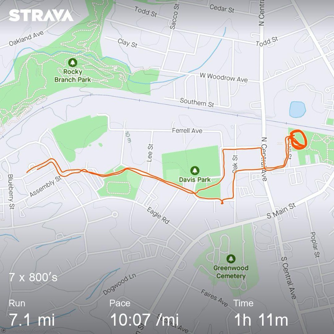 7 x 800’s on the old middle school track.