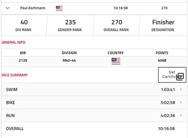 Not quite the day I had planned, but overall a nice success ... great swim and bike, but pretty mise
