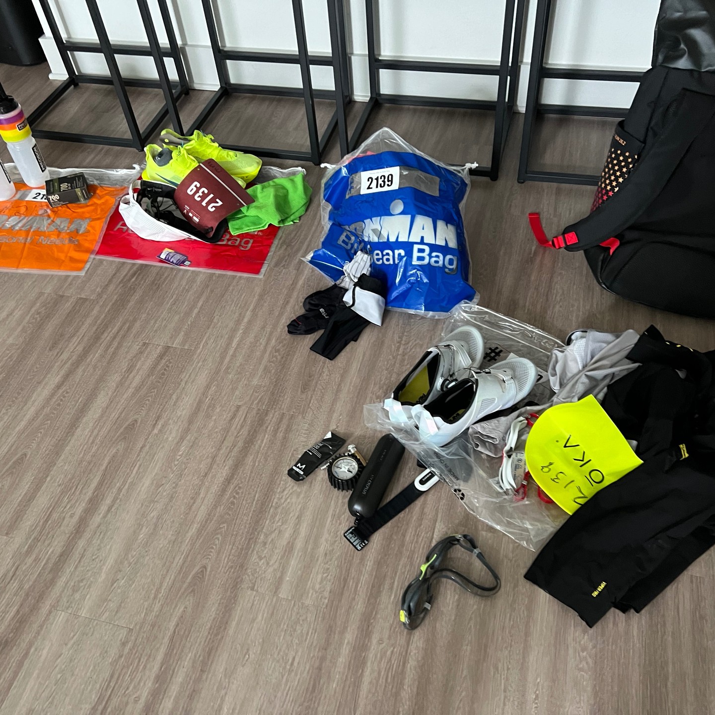 Bike and run gear checked in and ready for the morning!